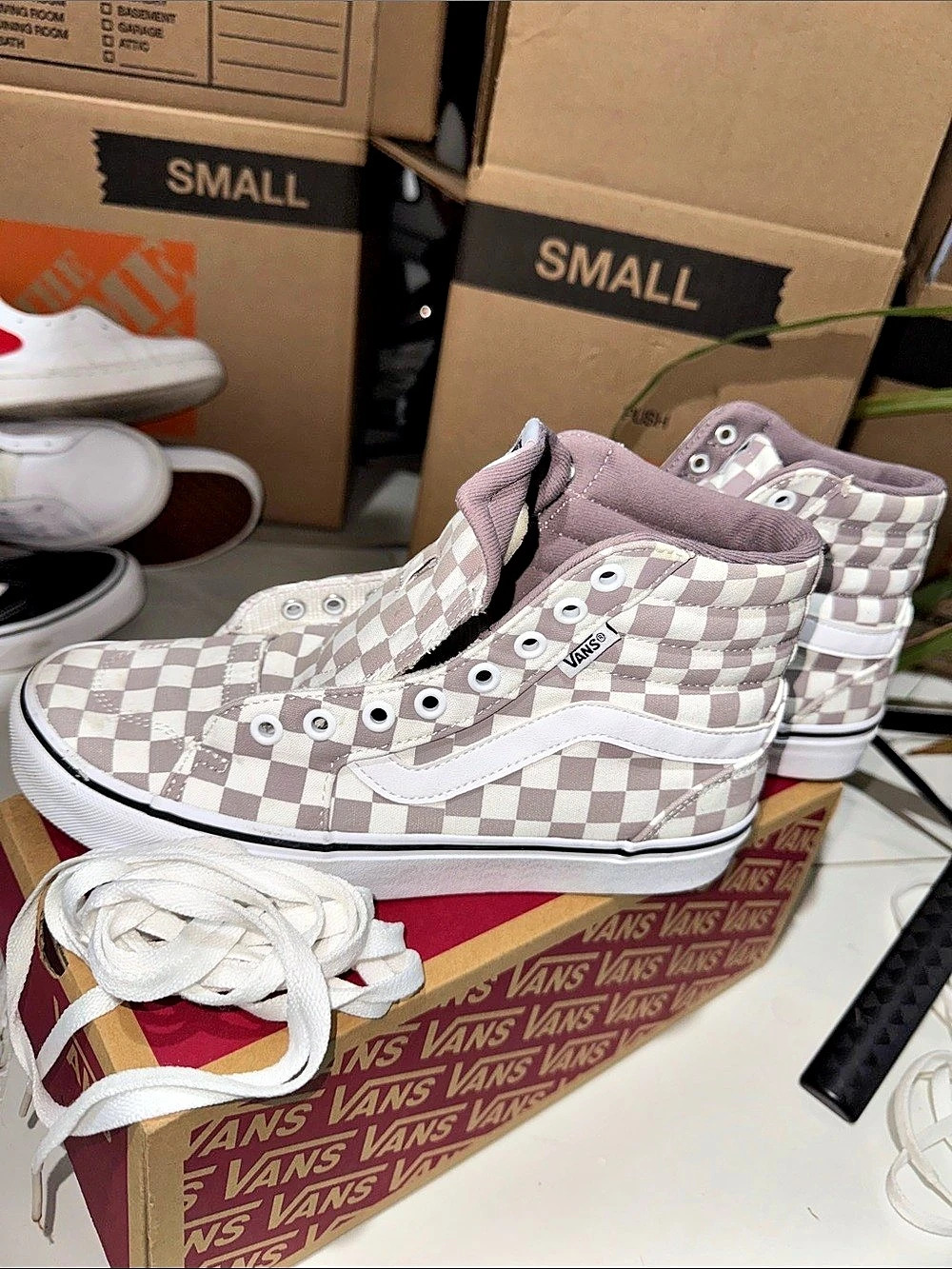Vans Sk8-Hi Checkered High Top Sneakers Pink & White